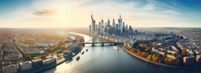 Breathtaking City Skyline and River at Sunset Panorama