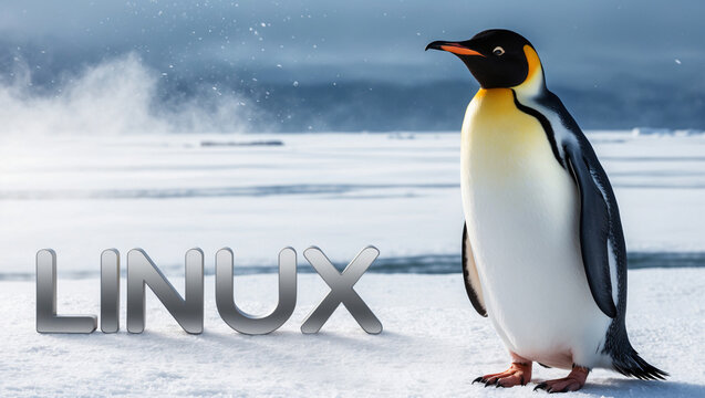 Abstract Linux Penguin in Snowy Landscape - A Symbol of Freedom and Open Source