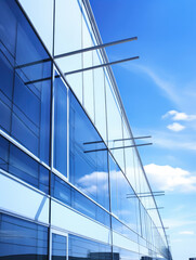 Fototapeta premium Sleek Modern Office Building Exterior Against Blue Sky