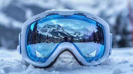 ski goggles with mountain reflection winter snow mask vacation sport holiday