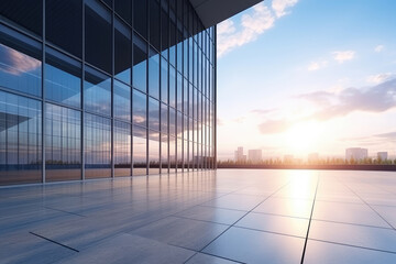 Fototapeta premium Sunrise Reflections on Glass Office Façade