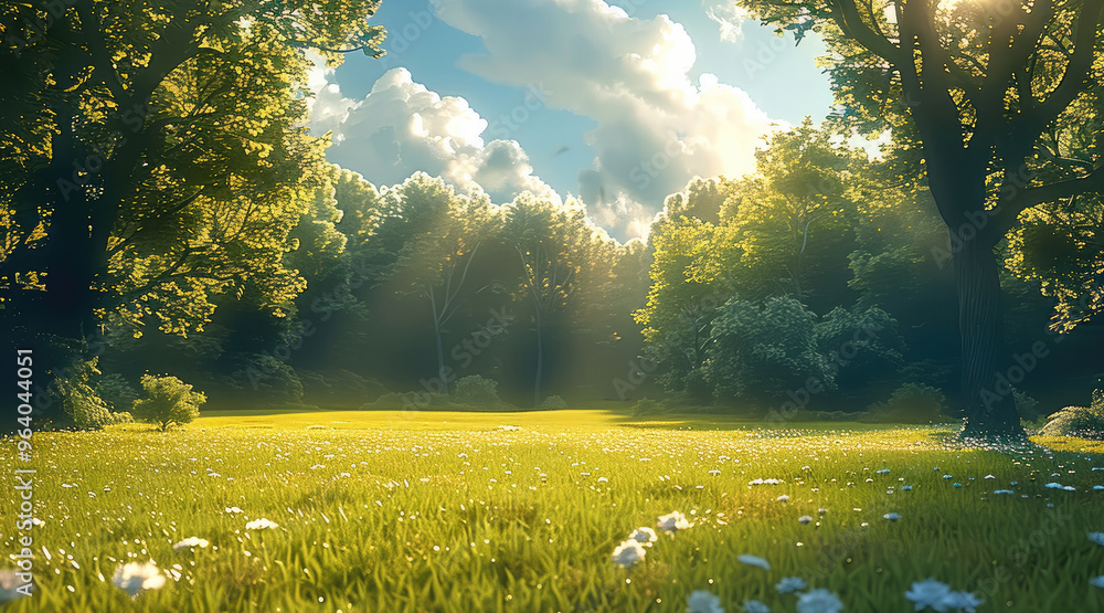 Poster in summer, grass, grass occupies the bottom. yellow to green gradation. sunlight shining on a flat m