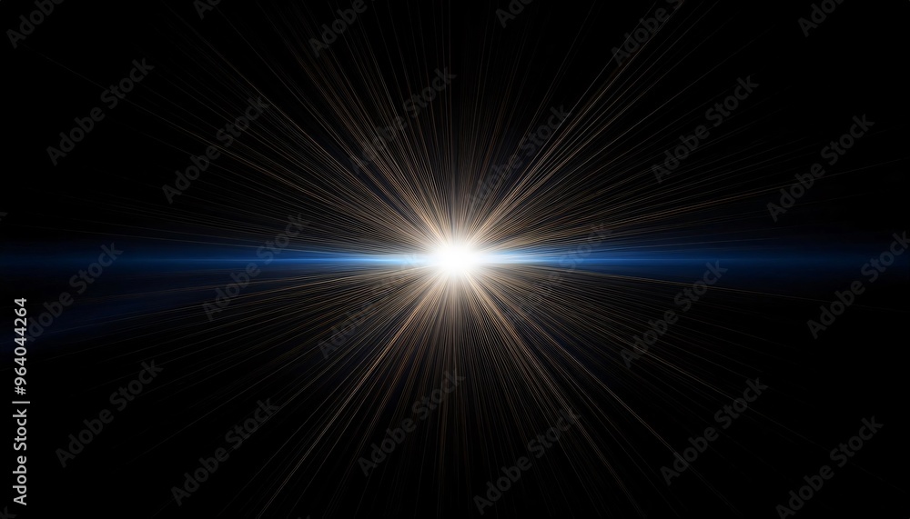 Wall mural bright light exploding in the dark universe, creating a blue horizon