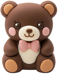 Fototapeta premium Cute brown bear toy with a bow, perfect for children's decor and playful settings. cut out, PNG, isolated on transparent background.