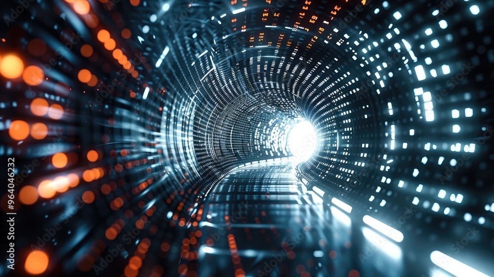 Leinwandbilder abstract tunnel with geometric shapes and digital codes, representing innovation and technology, dig