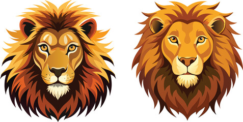 2 Set Lion Face Vector Illustration Art