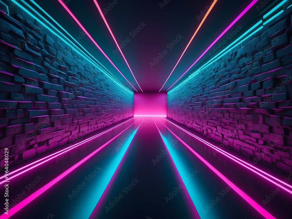 Aufkleber neon futuristic tunnel with vibrant colors creating an immersive experience with glowing lines and a
