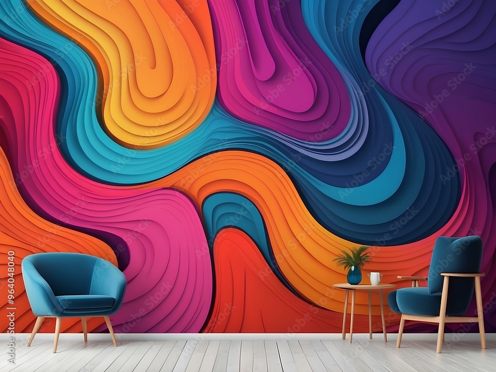 Aufkleber vibrant wavy abstract landscape with flowing lines of bold colors capturing a sense of movement and 