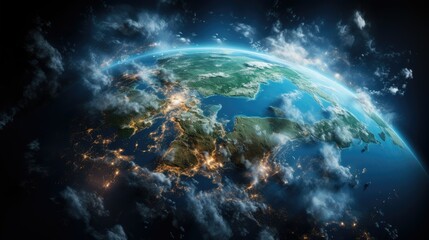 Fototapeta premium view of the earth from space galaxy sky nature universe background globe stars fantasy space