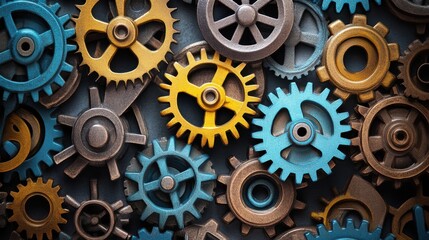 Fototapeta premium A collection of gears of different sizes and colors