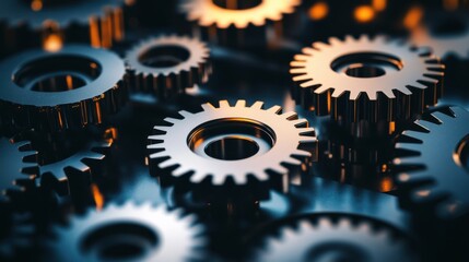 A close up of many gears with a metallic look