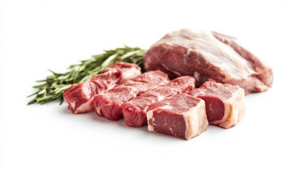 Obraz premium Raw meat, chicken, and lamb isolated on a white background