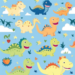 Colorful Cartoon Dinosaurs in Playful Patterns