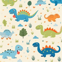 Adorable Prehistoric Pals Seamless Pattern