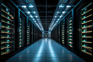 Fototapeta premium Futuristic Data Center Infrastructure at Night