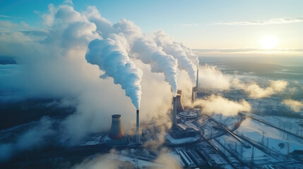 Fototapeta premium Industrial Dawn: Emissions Over Power Plant