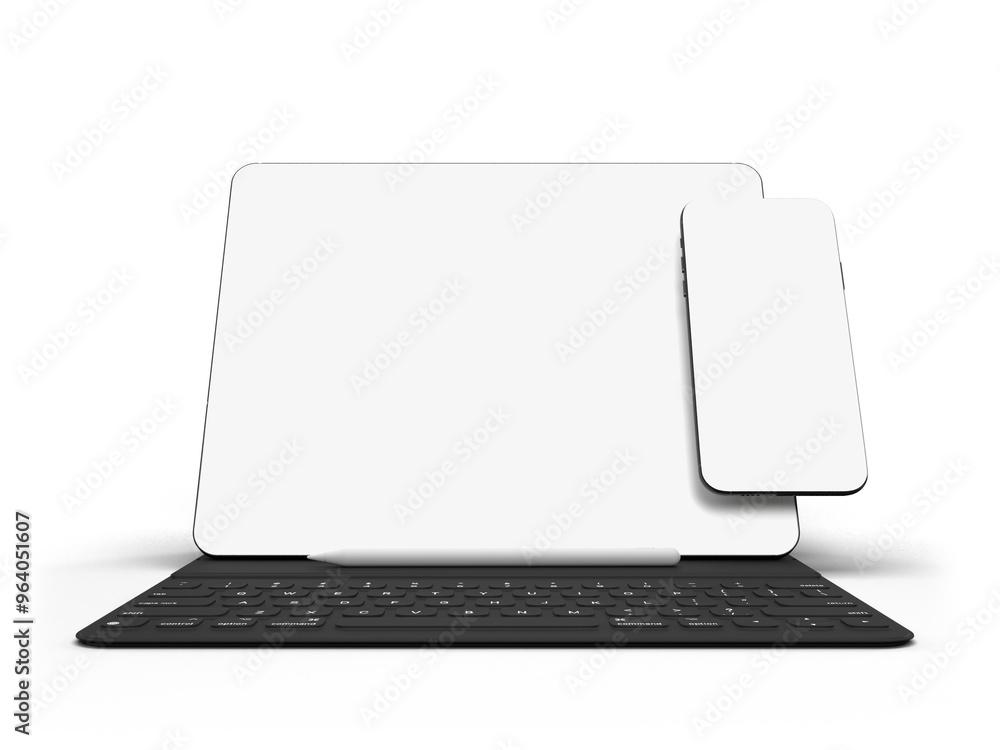Canvas Prints modern digital tablet, smartphone empty screen with keyboard and pen. mockup template for presentati