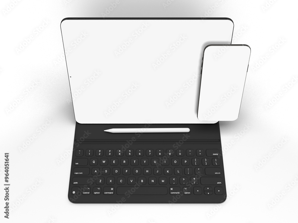 Canvas Prints modern digital tablet, smartphone empty screen with keyboard and pen. mockup template for presentati