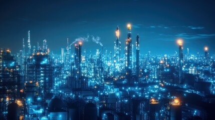 Obraz premium A hydrogen-powered power plant illuminating a city, with clean, futuristic architecture