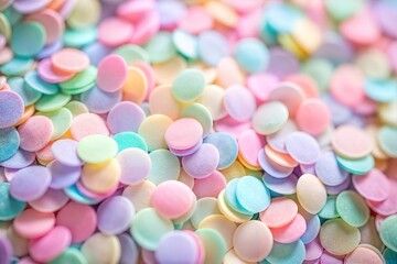 Soft pastel round confetti in various light colors creating vibrant and fun celebration atmosphere