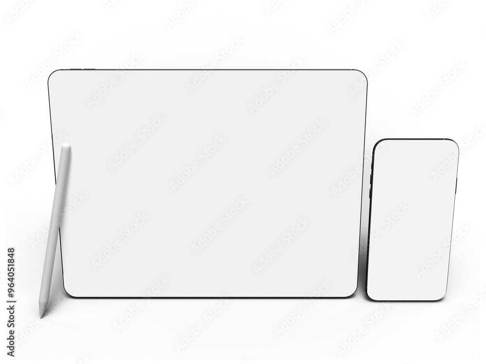 Canvas Prints modern digital tablet, smartphone empty screen with keyboard and pen. mockup template for presentati
