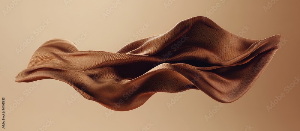 Aufkleber Elegant floating brown textile in mid air dynamic abstract cloth display background 3D rendering of fabric in motion