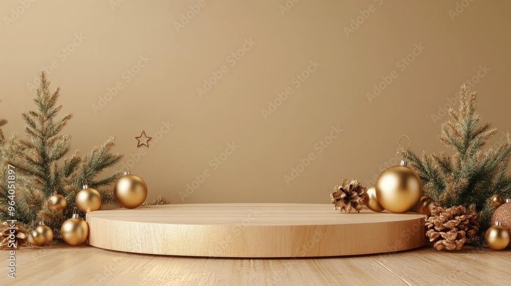 Poster festive background and display podium for product promotion on wooden tabletop 3d rendering