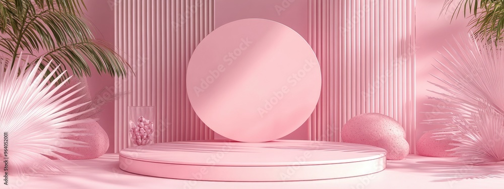 Poster pink 3d podium model backdrop designed for showcasing various products