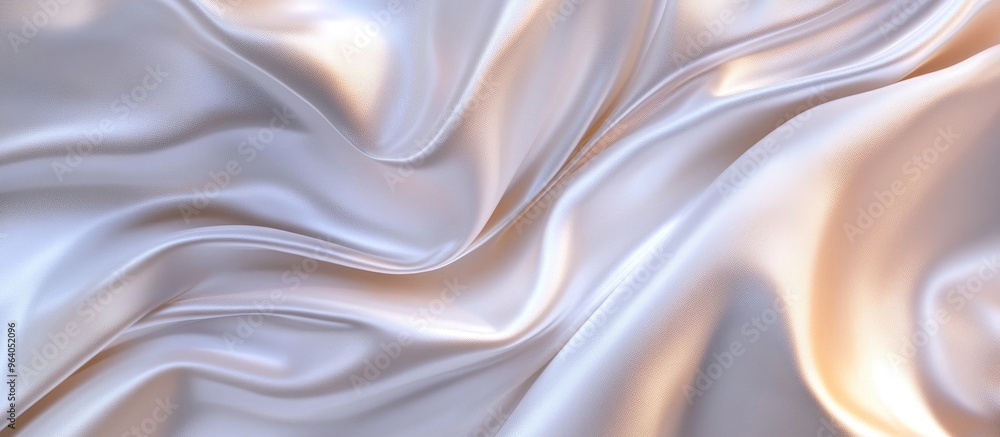 Poster abstract white satin silky fabric draped with soft wavy folds and creases gently flowing in the bree