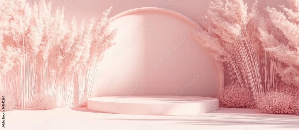 Poster abstract minimalist scene featuring a pink design for a cosmetic or product display podium in 3d ren