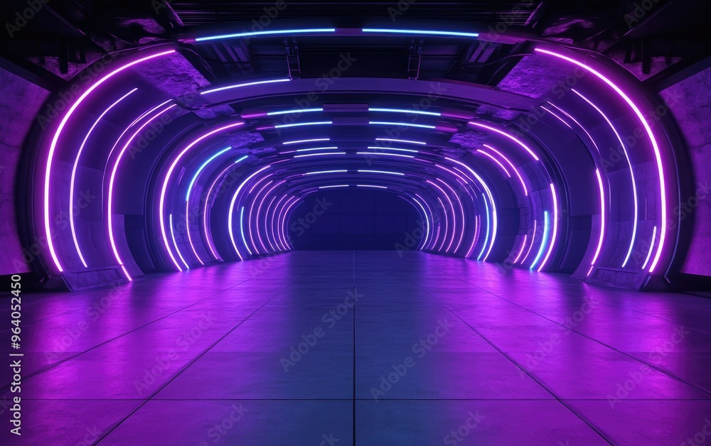 Poster futuristic empty stage with modern technology and sci fi interior design 3d rendering