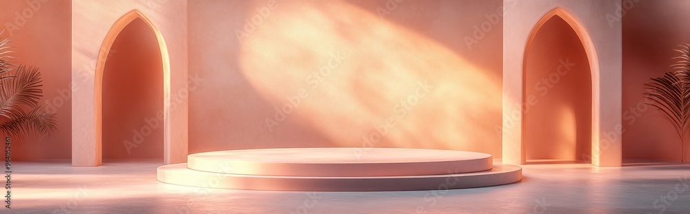 Poster Abstract background featuring a podium and wall 3D illustration and rendering