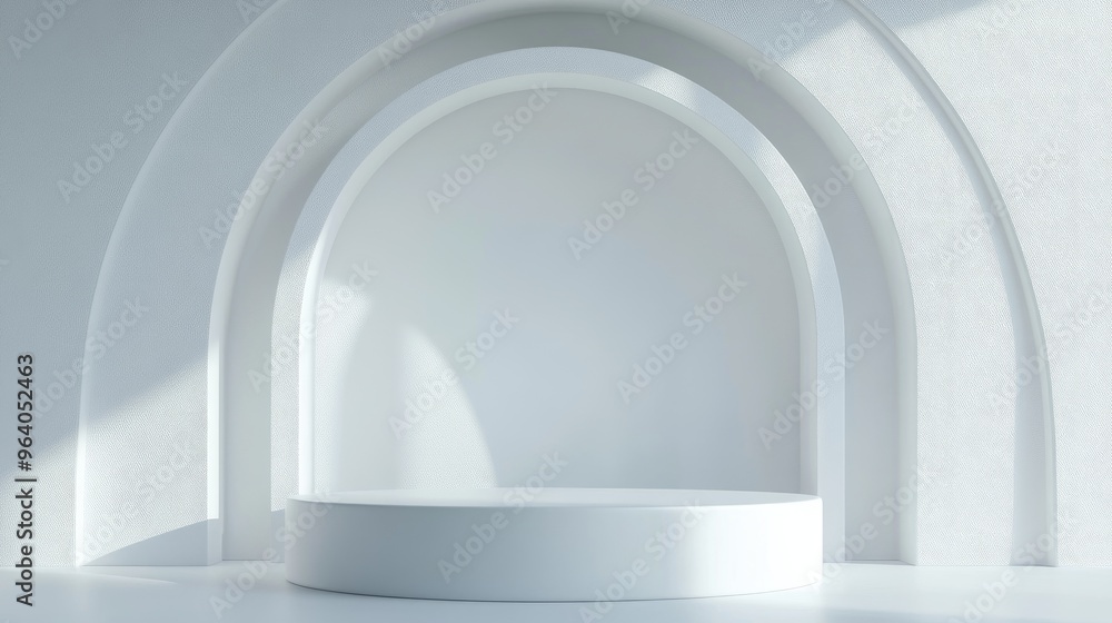 Aufkleber realistic 3d rendering of a round white podium stage in a white environment