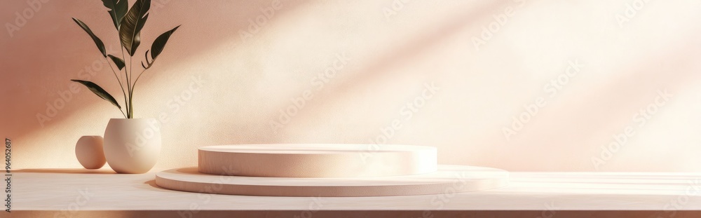 Aufkleber premium podium and stand set against a soft pastel background subtle shadow on the wall creates dept