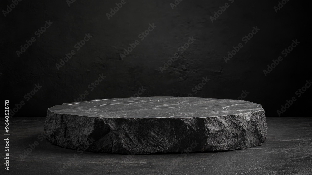 Aufkleber black stone pedestal for product display vertical frame mockup dark background stage 3d rendered ill