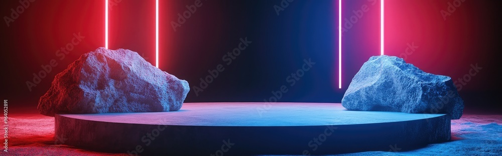 Poster Abstract geometric stone and rock shapes create a minimalist background ideal for podium display or showcase rendered in 3D