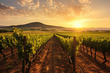 Fototapeta premium Majestic Sunset Over Lush Vineyard Landscape