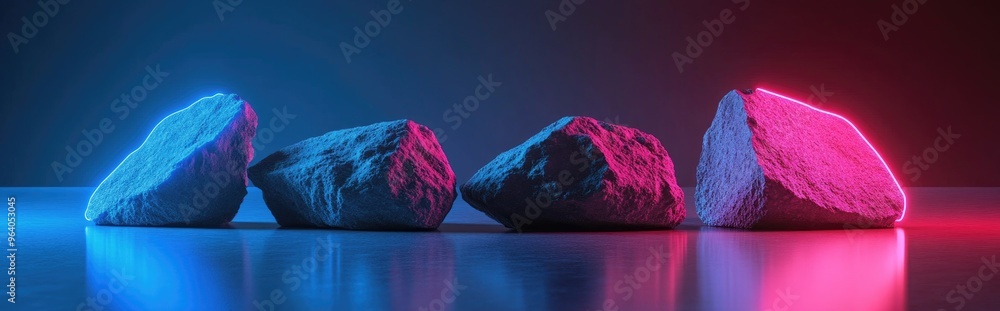 Poster Abstract geometric stone and rock shapes create a minimalist background ideal for podium display or showcase rendered in 3D