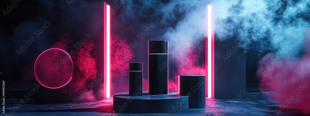Leinwandbilder futuristic design studio featuring abstract dark cubes for product and packaging dark themed platfor
