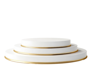 White podium with gold accents, 3 tiers, cut out transparent