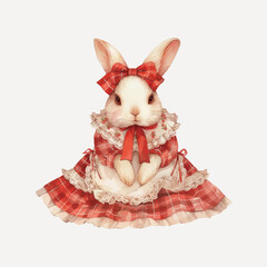 Obraz premium Cute bunny in red dress