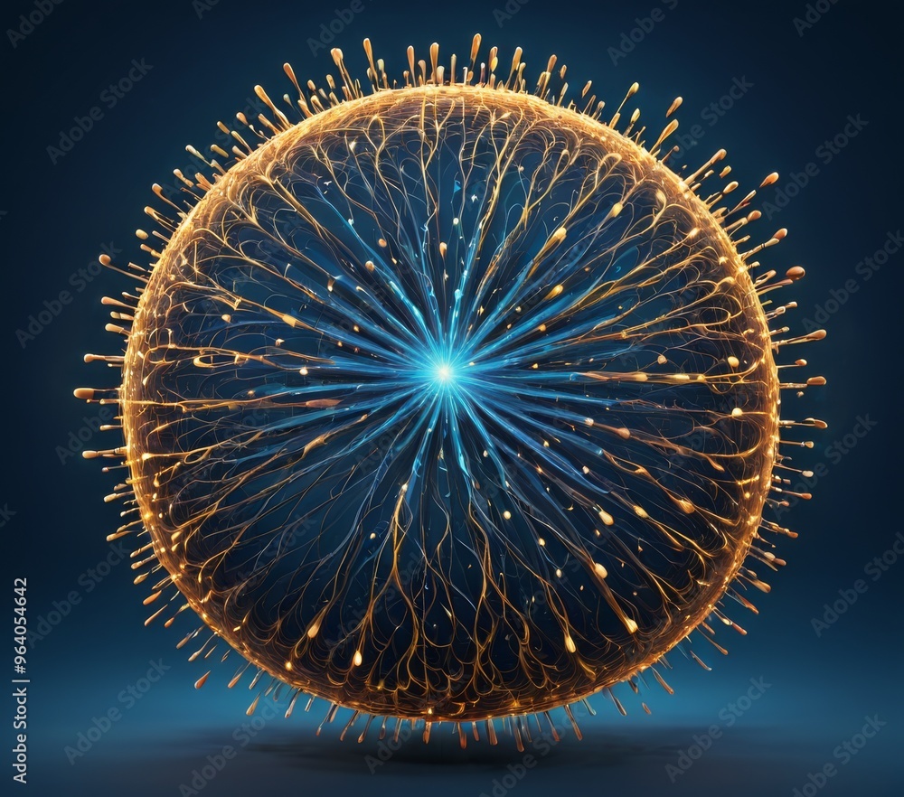 Poster a glowing spherical network of light with radiating lines and points creates a mesmerizing visual ef