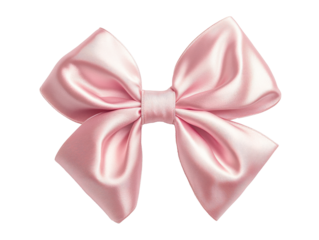 Elegant pink satin bow on a white background, cut out transparent