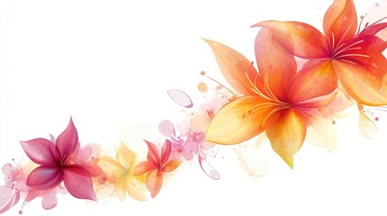 Fototapeta premium Elegant floral corner graphic with dynamic flowers in various vibrant colors, designed on a clean white background for illustration