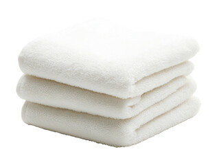 Soft white towels neatly stacked on a surface, cut out transparent