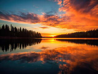 Obraz premium Serene Lake Sunset with Vibrant Sky Reflection