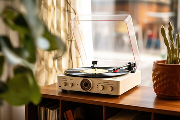 Obraz premium Charming Vintage Turntable in a Sunlit Living Space