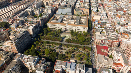 Aerial view of the University of Bari, Puglia, Italy. In the square there are city gardens of...