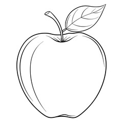 A large apple with a leaf on top. The apple is drawn in black and white