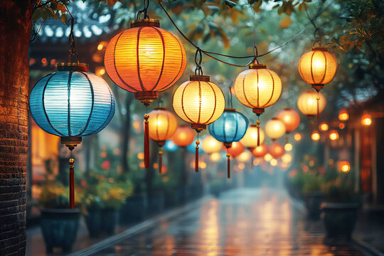 Chinese lantern ornament decorations for Mid Autumn Festival celebration of luck, health, happiness and prosperity in Singapore